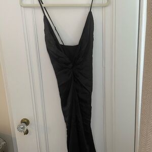 Reformation Black Cross Slip Dress